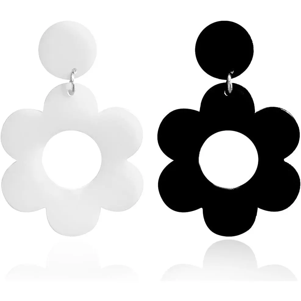 60s 70s Big Flower Dangle Earrings Colorful Floral  Daisy Flower Drop Earring Hawaii  Earrings Statement  for Women