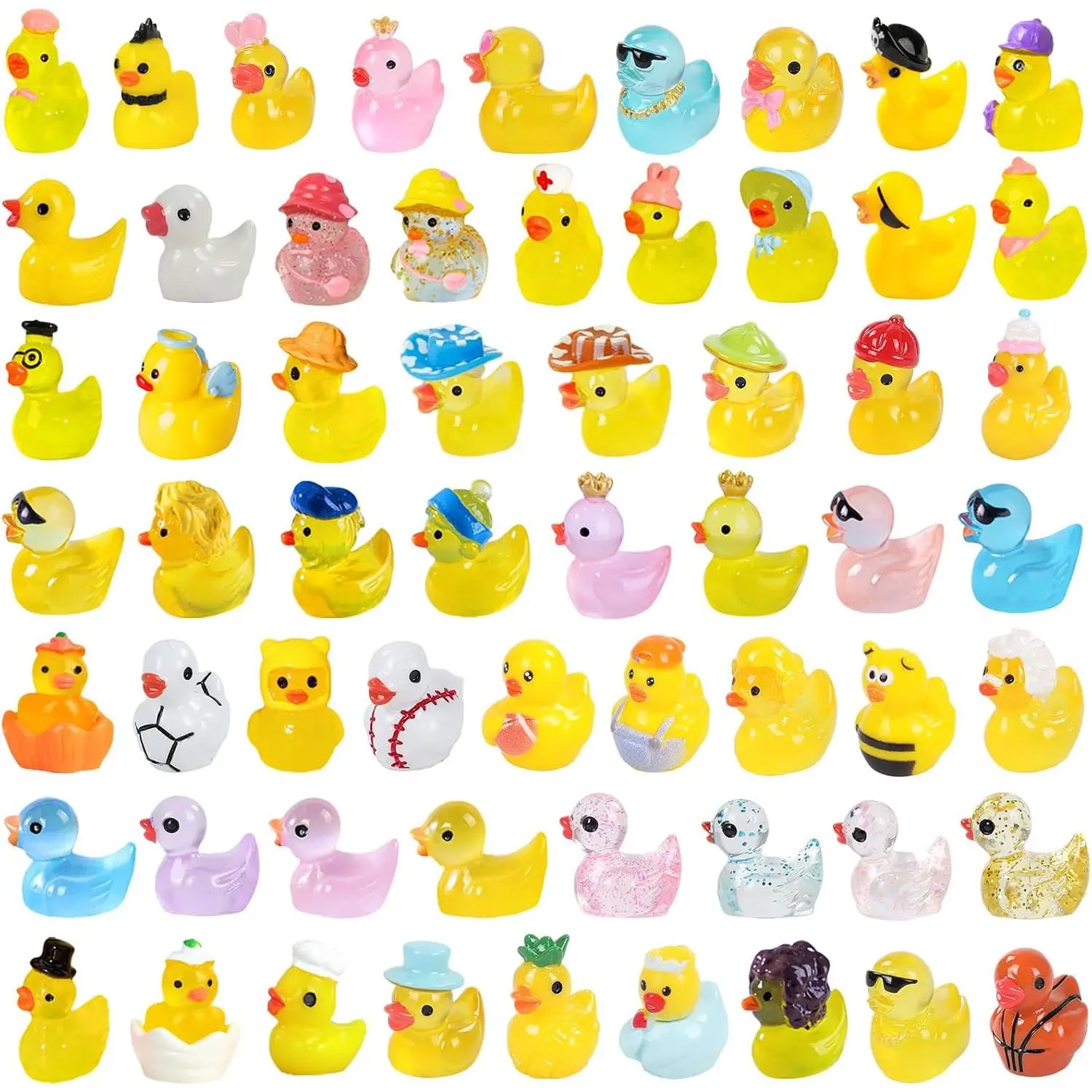 60 count Mini  Ducks,  Ducks to , Little Plastic  Figurines Small Miniature Figures Bulk Glow in The Dark (Mini  Ducks)