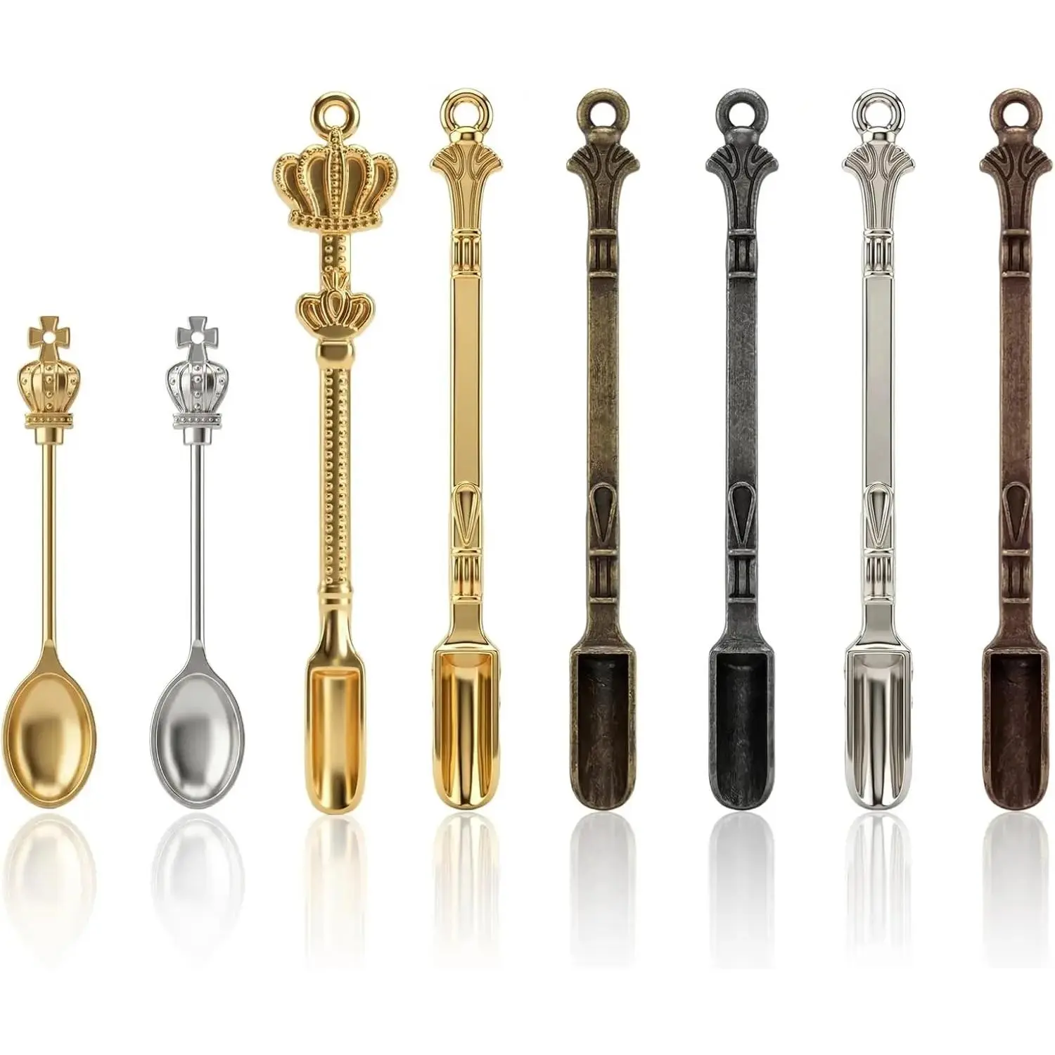 8 Pcs Mini Spoons & Tiny Metal Shovels for Home Kitchen, Small Scoops for Spices, Powders & Coffee, Mini Shovel Charms for DIY Crafts & Keychain Accessories