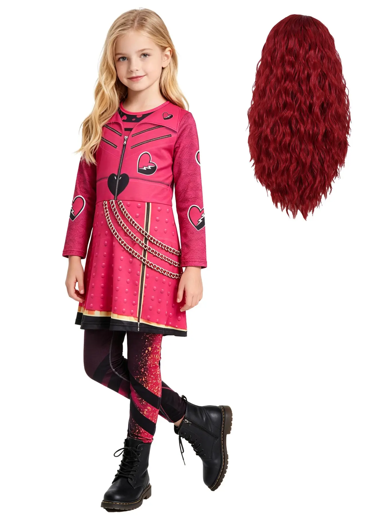 RED,Adorable Princess Costume Set for Girls, Cool Role-Playing with Wig, TV Show Style, Princess Dress, All Seasons, Slim-Fitting, Party Style, Costume for Parties 5-14Y+Back to school