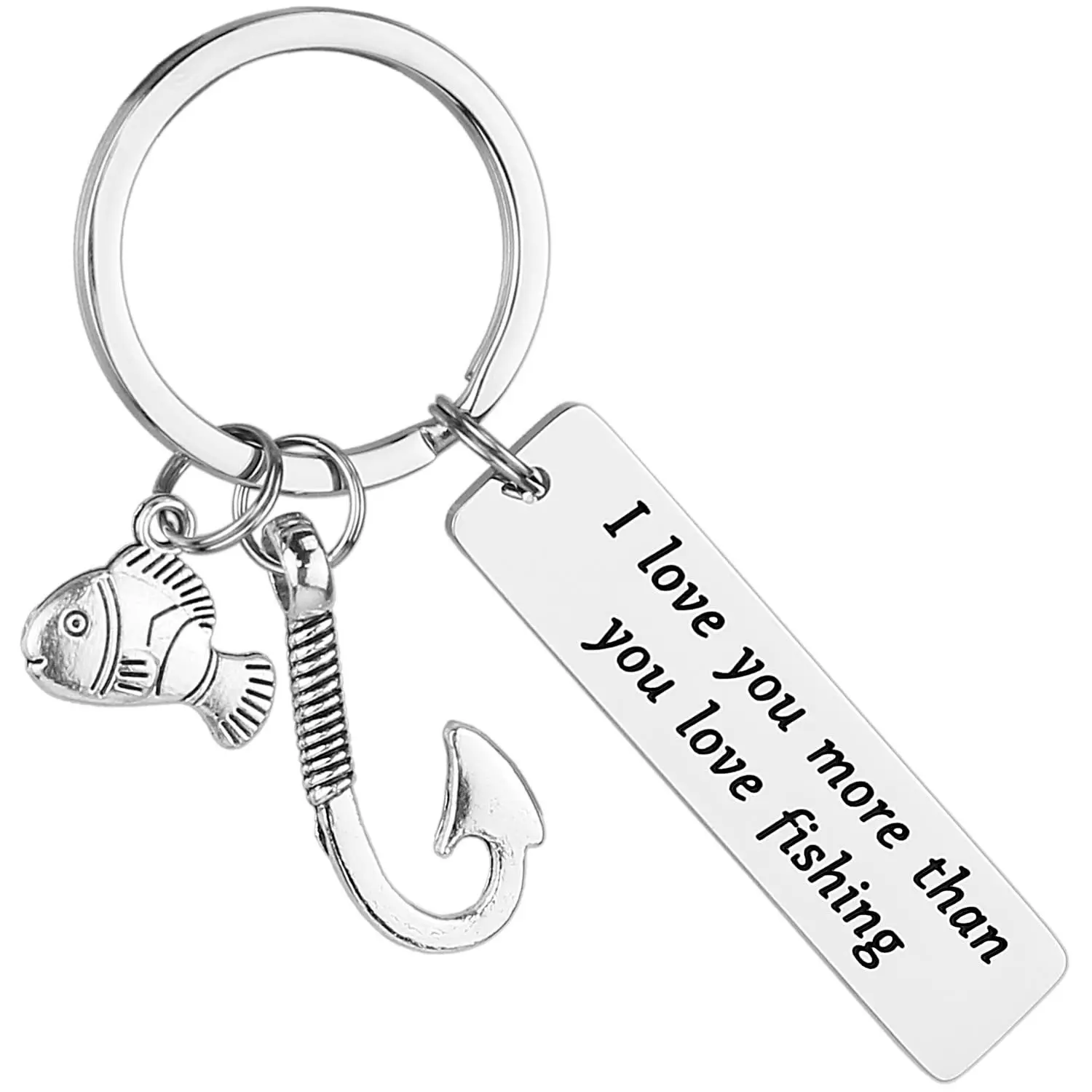 Engraved Fishing Keychain with "I Love You More Than You Love Fishing" Message, Father Gifts for Happy Father's Day, Mens Outdoor Sports Enthusiasts Present, Gifts For Boyfriend, Keychain Decor