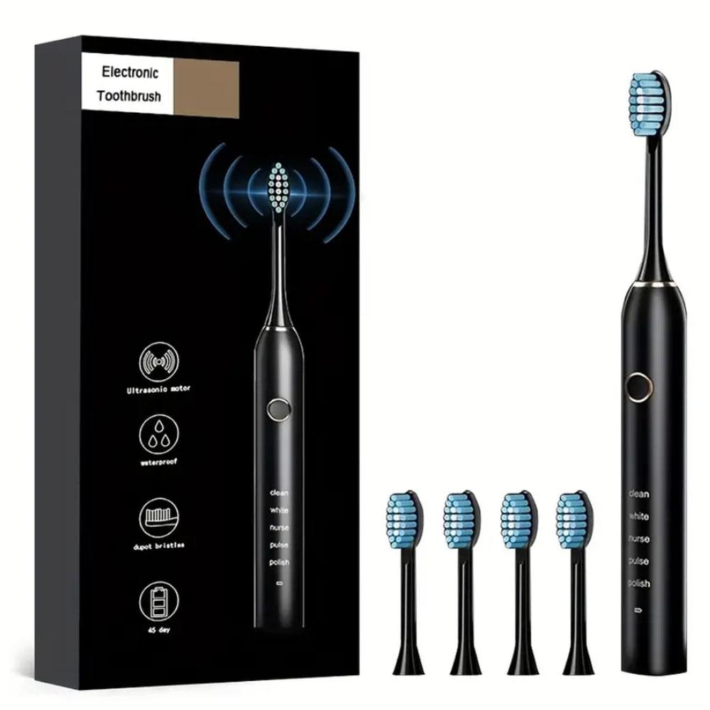 Electric Toothbrush USB Rechargeable, 4 Brush Heads, 5 Modes, Sonic Toothbrush, Christmas Gift, New Condition, Lithium Battery