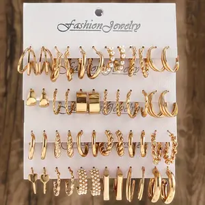 24 Pairs Non Tarnish Gold Earrings Set for Women Stud Hoop Trendy Fashion Jewelry Ear Stack