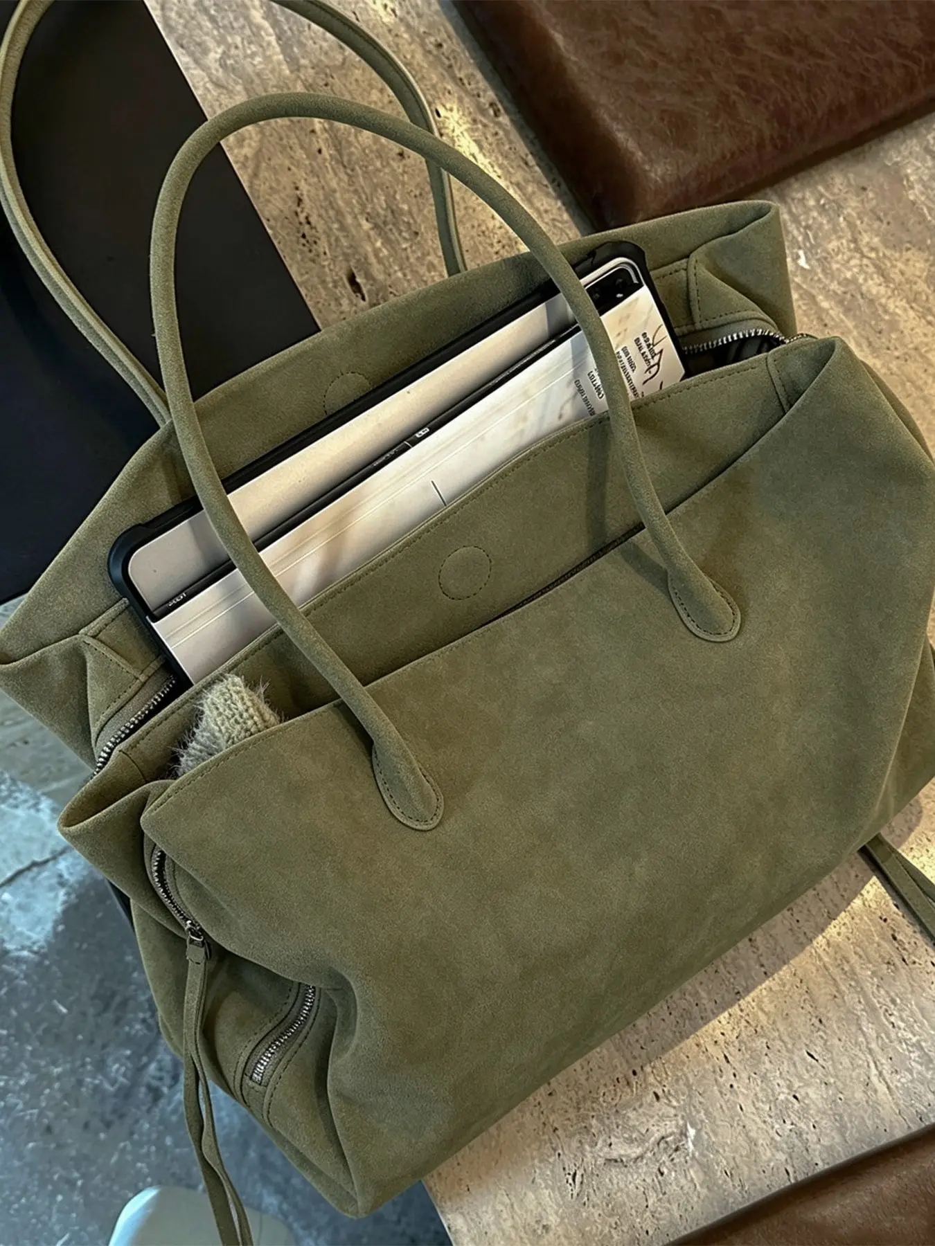 Korean Style Fall Winter New Large Capacity Shoulder Tote Bag, Elegant Multi-Layer Handbag, Fits 13/14 Inch Laptop, Ideal for Work and School