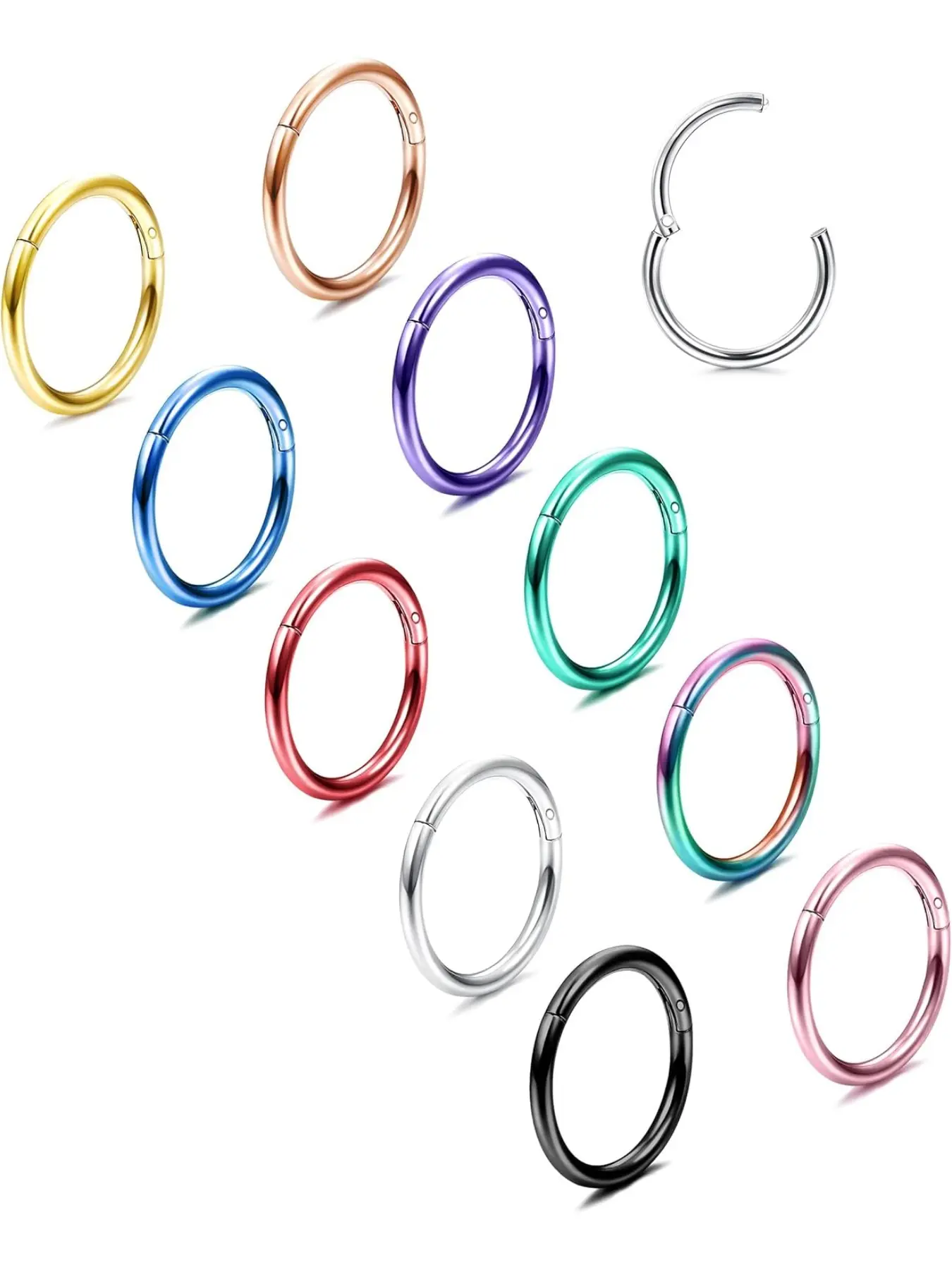 10pcs 16/18G Hinged Nose Ring Steel Nose Clicker Ring Hoop Segment Lip Helix Cartilage Septum Daith Tragus Helix Rook Hoop Earrings Piercing Body Piercing Jewelry