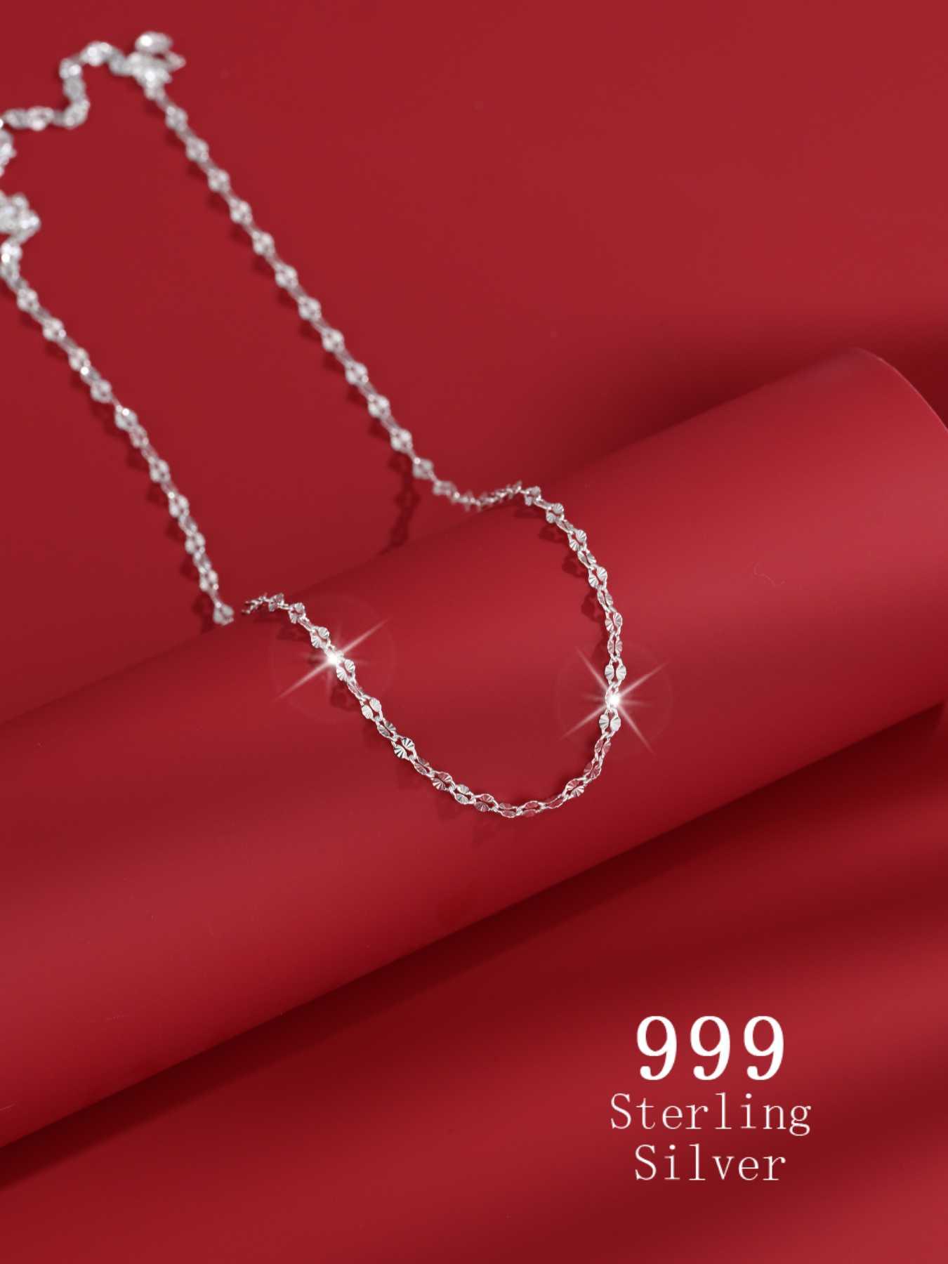 S999 Sterling Silver Simple Necklace, Minimalist Sparkling Necklace, Fashion Jewelry Accessories for Women As Gift