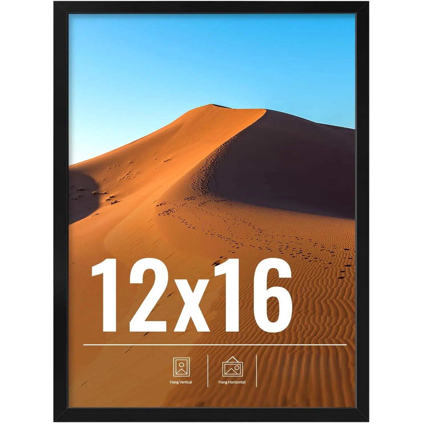 12x16 Picture Frame for Wall Display, 12x16 Black Picture Frame with HD Plexiglas, 12 x 16 Poster Frame 1 Pack, Display Frame for Vertical or Horizontal, Classic Collection
