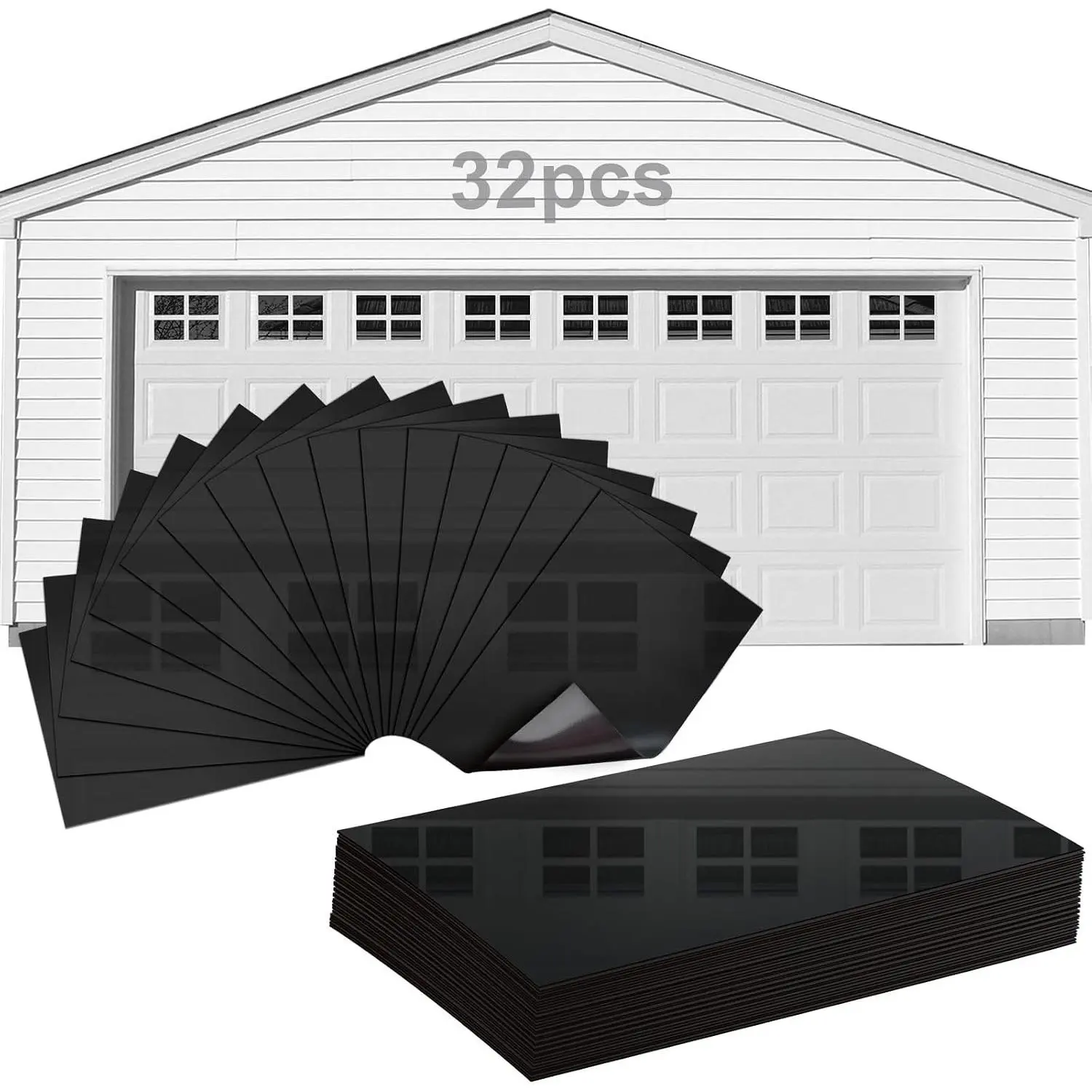 Magnetic Garage Door Windows, Garage Door Magnetic Decorative Hardware, 32 Pcs 4X6 Inches Garage Magnets Decoration for 2 Garage Doors