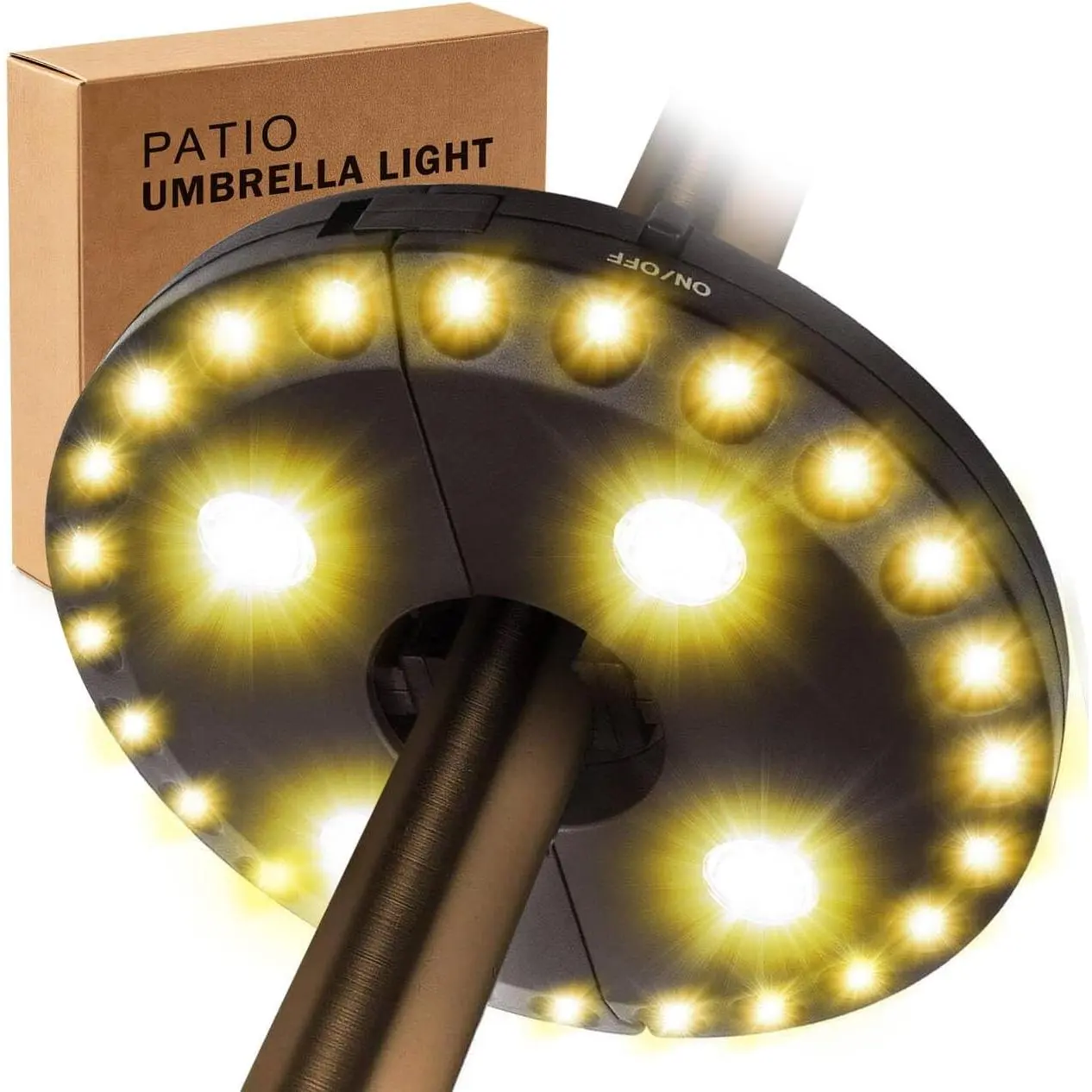 Patio Umbrella Light 3 Brightness Modes Cordless,with 28 Warm White LEDs-4 *   Operated Umbrella Lights,Fits 1.15"-2" Umbrella Poles,for Patio Umbrellas,Camping Tents and Indoor Use
