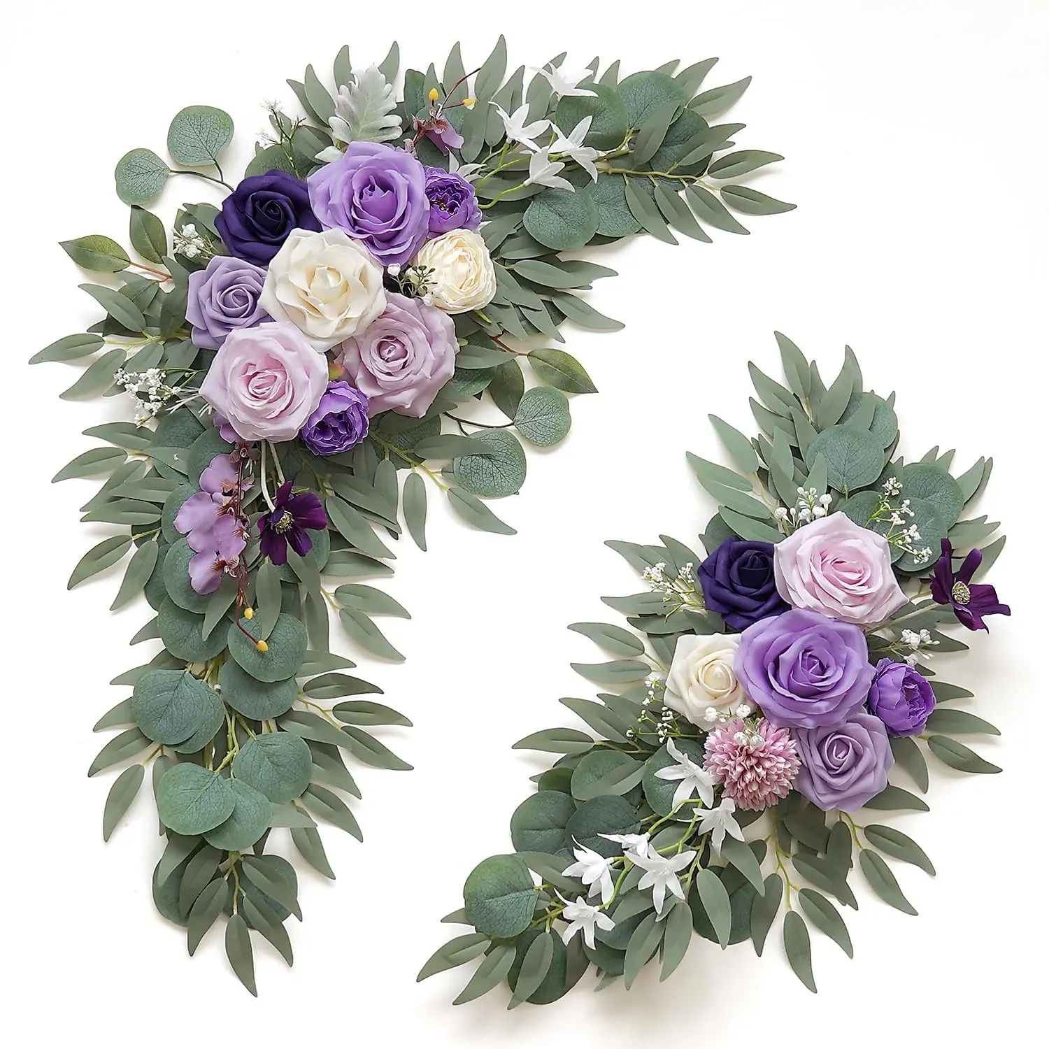 Artificial Flower Hanging Decor Set, Wedding Arch Flowers for Ceremony, Lavender and Cream Colors, 2-Piece Wedding Welcome Sign