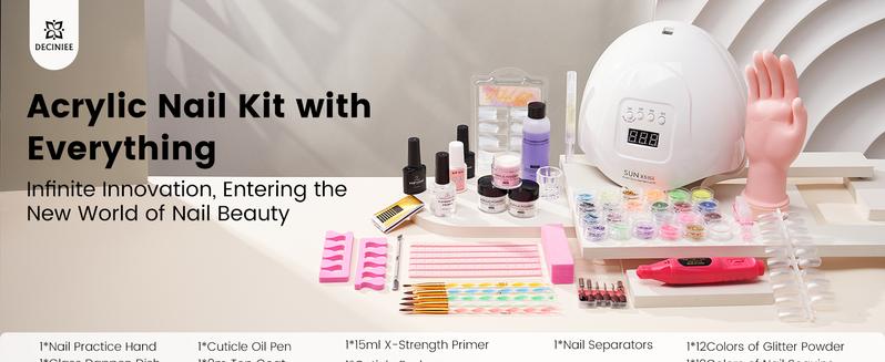 Acrylic Nail Kit for Beginners: Monomer Acrylic Nail Liquid Powder with Practice Hand U V Light Drill French Tips for Nail Starters with Everything Home Salon Gift Set (White)