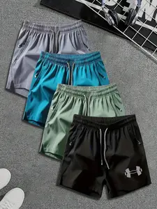4-Pack Sport Shorts for Gym Training, Classic Ua Logo Print, Lightweight Quick-Dry Fabric, Unisex Fit, All-Season Wear