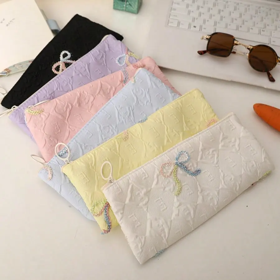 Bow Pencil Pouch, Ins Aesthetic Large Capacity Cute Stationery & Makeup Bag for Girls, School Supplies