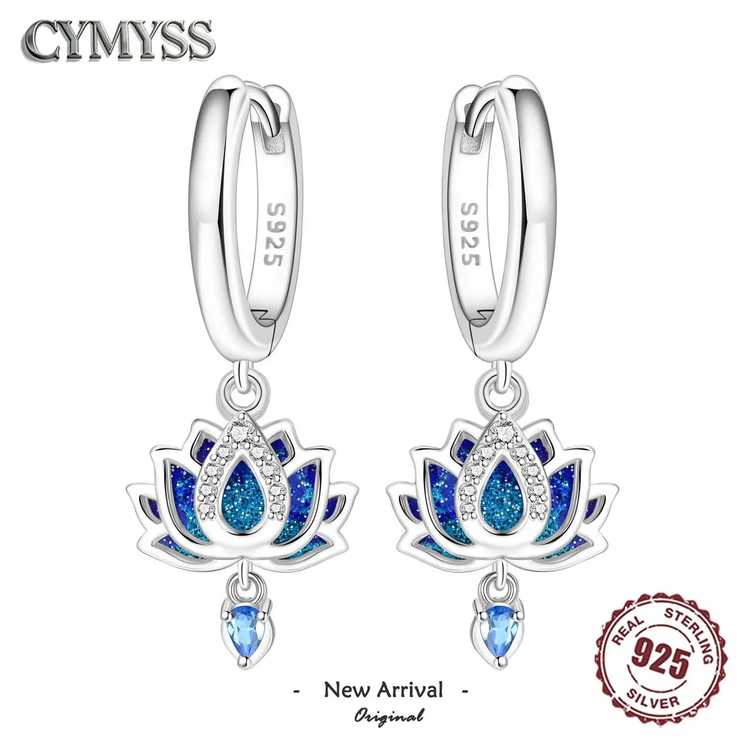 925 Sterling Silver Needle Blue Lotus Hoop Earrings for Women's Original Fashion High Quality Jewelry Birthday  Party Gifts 2026