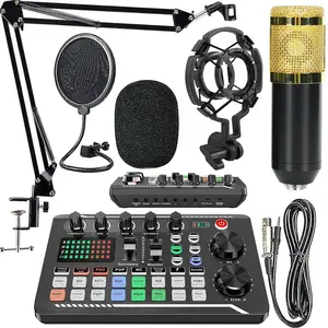 Podcast Equipment Bundle, Audio Interface and DJ Mixer and Condenser Microphone, Studio Equipment with Phantom Power, Individual Channel Design, Streaming, Voice Over, Singing, Music Recording Equipment, Digital Audio Mixer