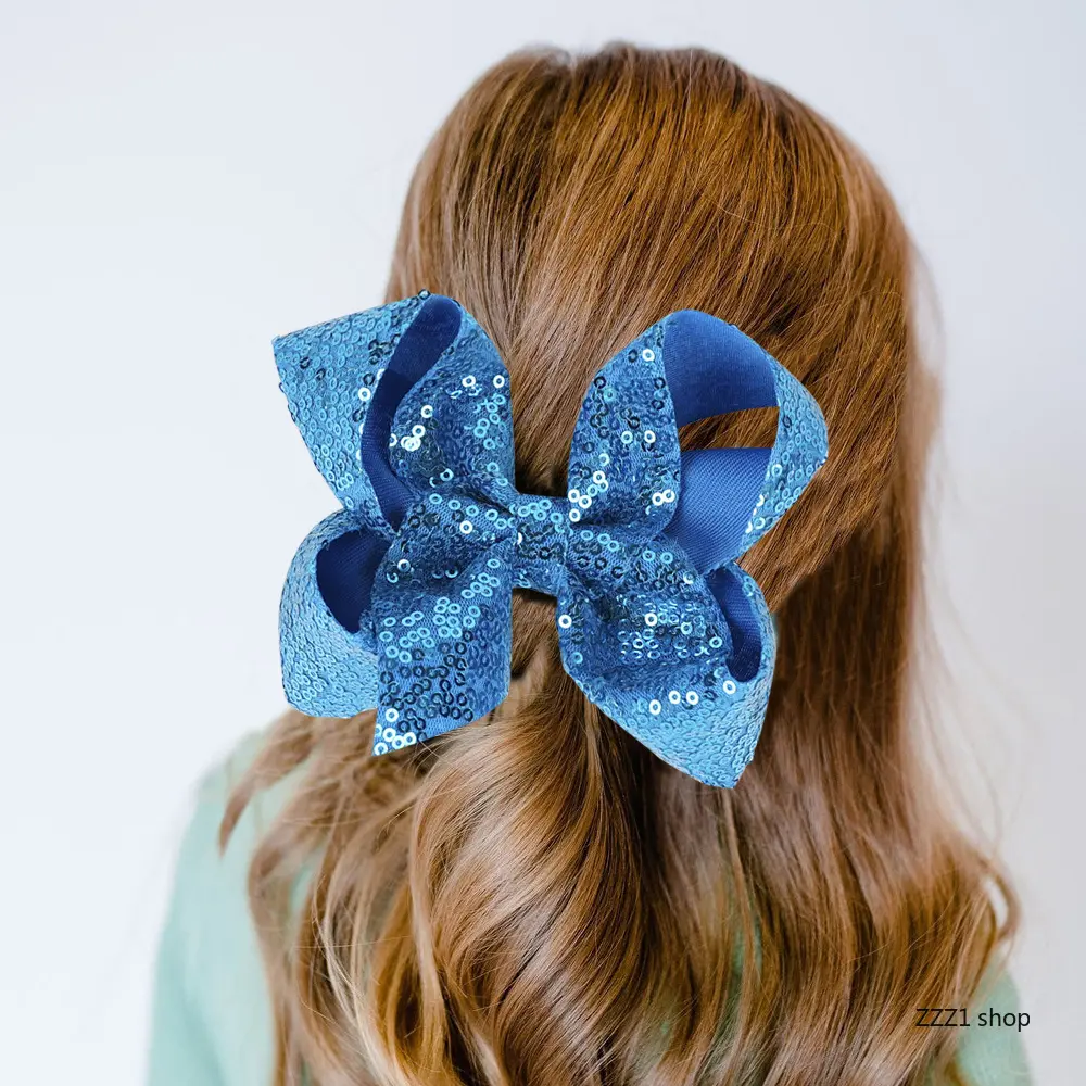Large Sparkly Sequin Hair Bows for Girls Glitter Oversized 8 Inch Bowknot Alligator Clips Toddler Kids Cheerleading Back to School Party Accessories, Cute Hair Accessories, Hair Styling Accessories