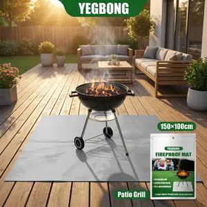Yegbong 3-Layer Fireproof Grill Mat, 150x100cm Waterproof Heat-Insulating Mat for BBQ, Fire Pit and Patio (Home Care Dust Cover)