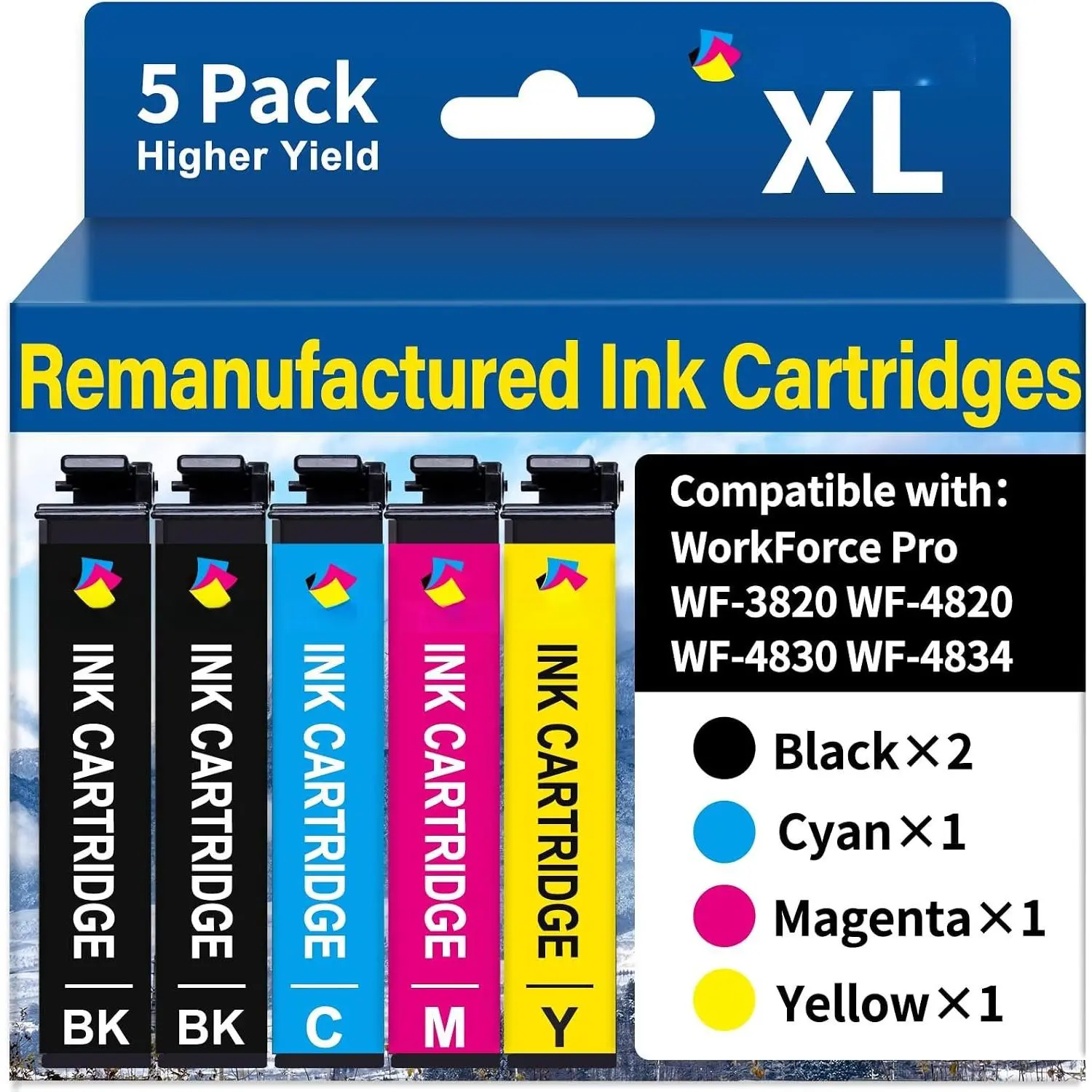 Remanufactured Ink Cartridges  for Epson 822XL Ink Cartridges | Compatible for Workforce Pro WF-3820 WF-4830 WF-4820 WF-4830 WF-4833 WF-4834 Printer 5 Pack