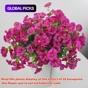 12 Pieces Artificial Flowers, 7-Head Eucalyptus Morning Glory Bouquet, Home Garden Outdoor Decor, Realistic Fake Flowers for Decoration