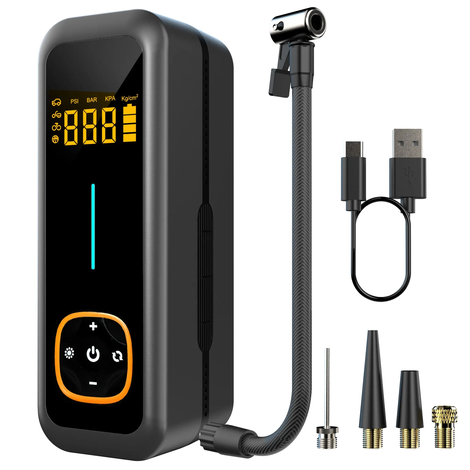 Portable Multi-Function Car Tire Inflator Pump, Electric Vehicle Air Compressor, Basketball and Soccer Ball Inflation Pump, Cordless Tire Inflator