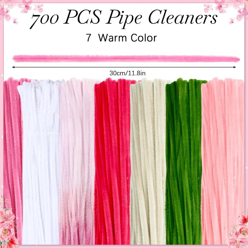 700 count Pastel Pipe Cleaners Gradient Chenille Stems 12 Inch Bulk Pipe Cleaner Flower Assorted Fuzzy Sticks for Creative School Project DIY Classroom Decor(Pink Theme)