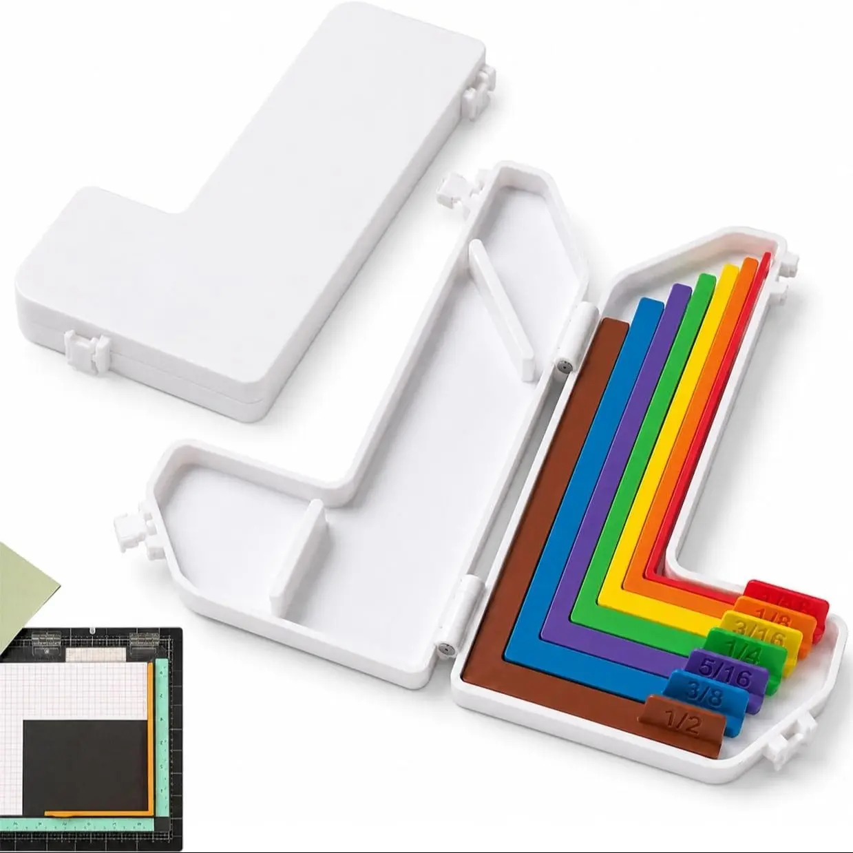 Paper Crafting Alignment Guide Set with Case, 7 PCS Precision Layering & Matting Spacers for Card Making and Scrapbooking, Color-Coded Tools with Size Tabs 1/16 to 1/2 Inch Increments