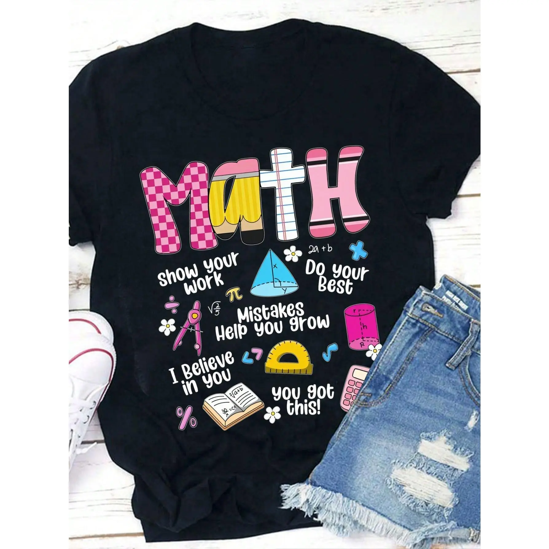 100% Cotton Math Teacher Graphic T-Shirt, Funny Numbers Don’t Make Sense Today Print Crew Neck Short Sleeve Tee, Loose Casual Teacher Outfit, Back To School New Teacher & Teacher Appreciation Gift For Math Lovers