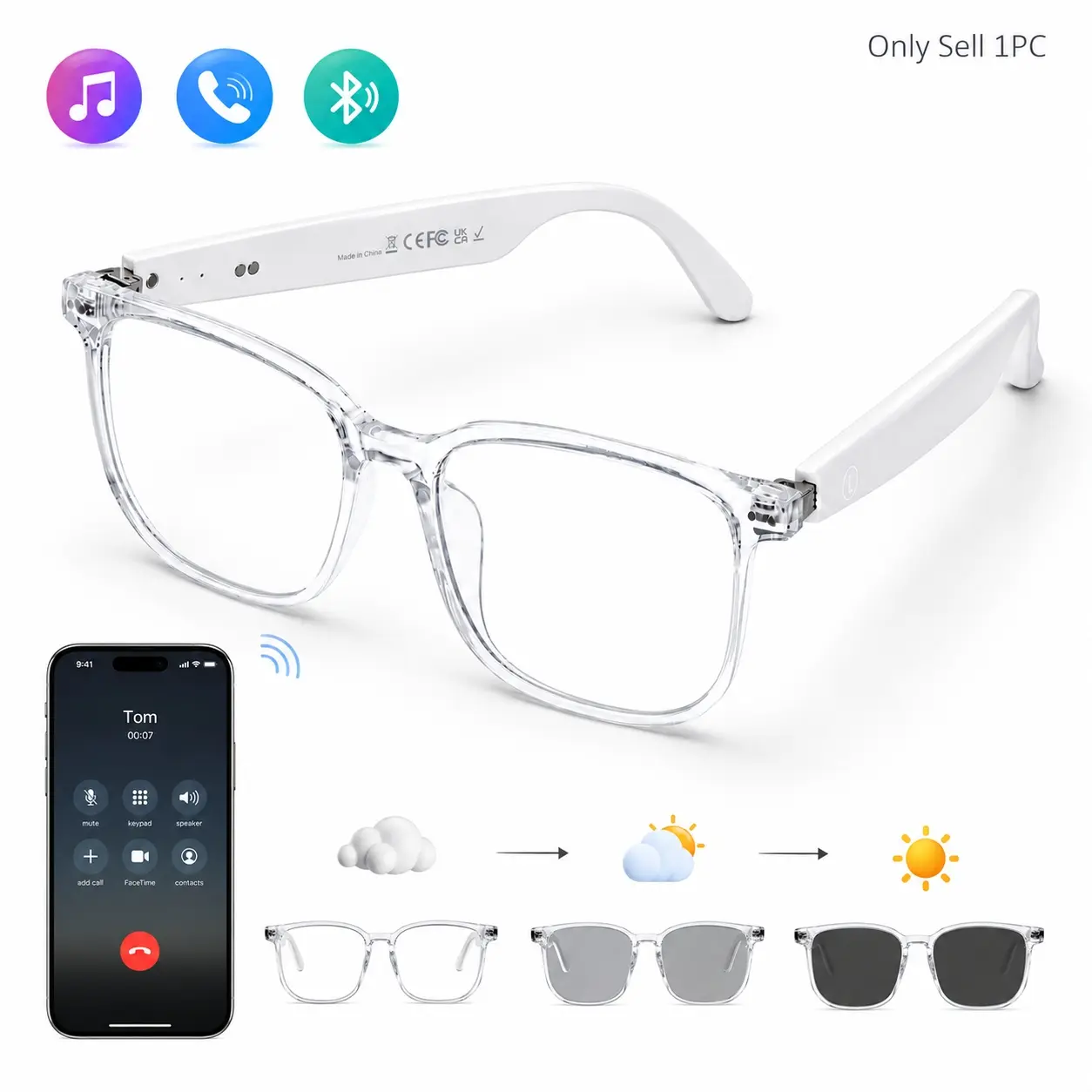 Photochromic Smart Wireless Audio Glasses for Men Women, Bluetooth Sunglasses with Music, Hands-Free Calling, Touch Control and Voice Assistant,Remote Camera, Photochromic Lenses