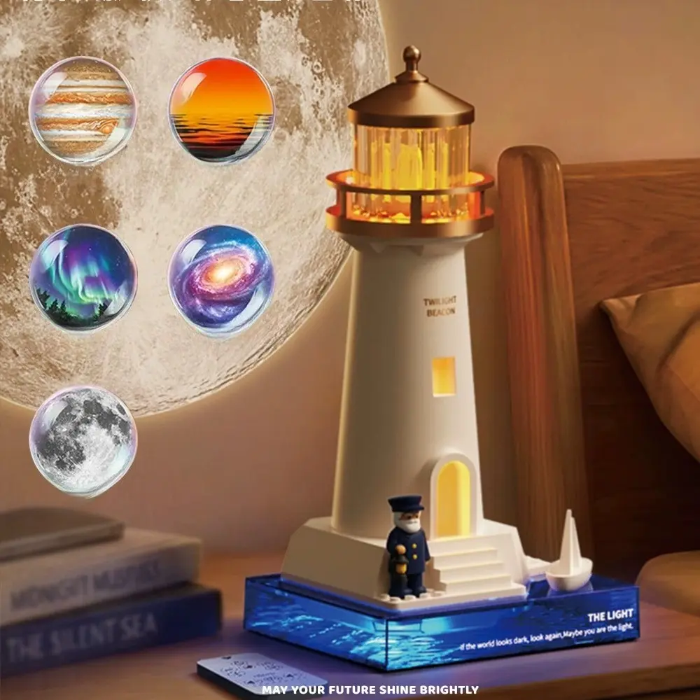 5-In-1 LED Galaxy Projector Lighthouse Night Light, Remote Control Moon Lamp, Table Lamp, Bedroom Home Decor Gift, Batteries Included