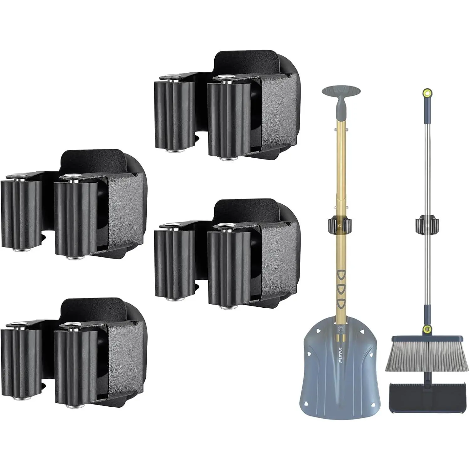 Upgraded 4 Pcs Black Magnetic Broom and Mop Holder, No Drill Wall Mount Space-Saving Heavy Duty Broom Gripper Over the Door Wall Organizer for RV Camper