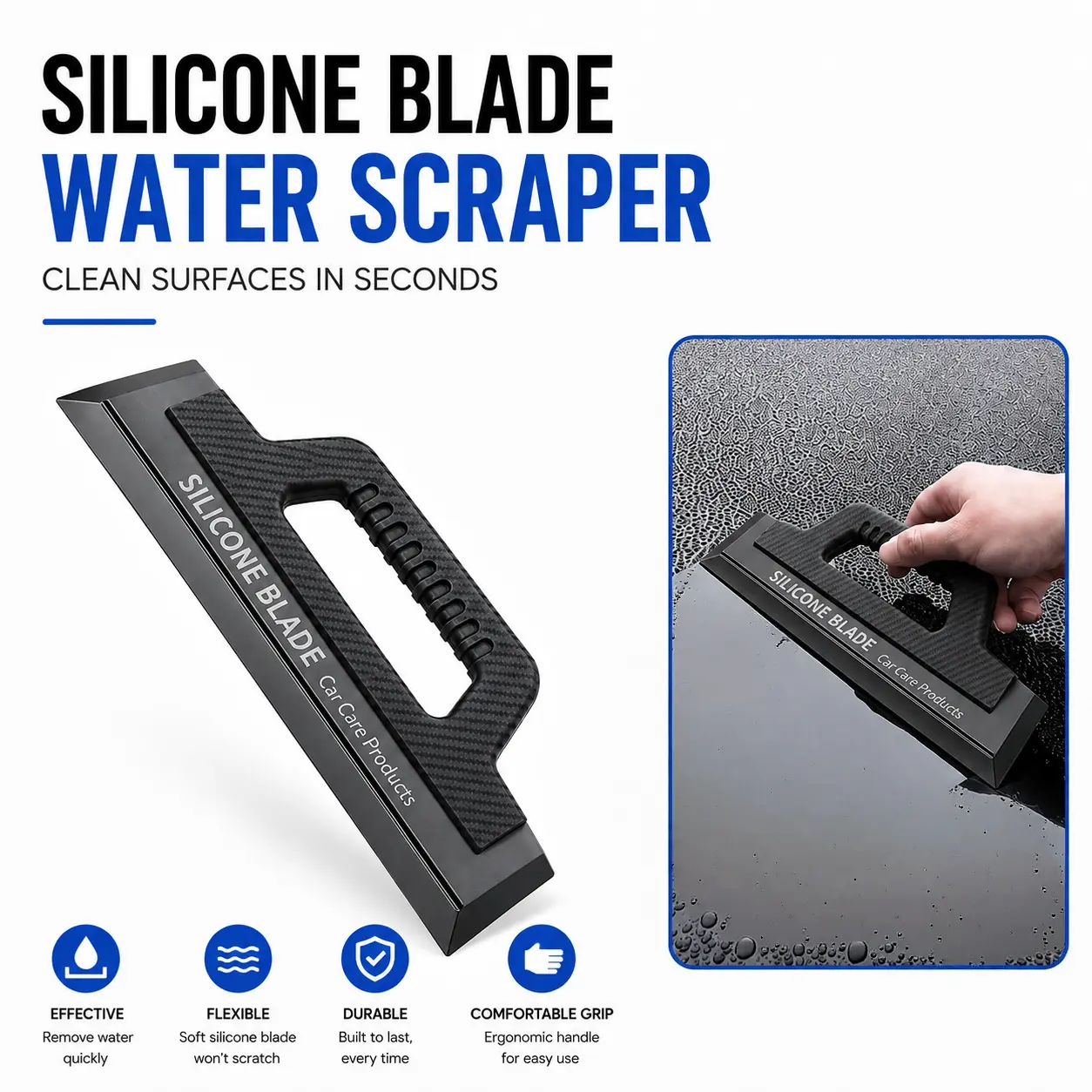 Silicone Water Squeegee Scraper 12 Inch T‑Bar Blade Scratch‑Free Car Drying Tool Ergonomic Non‑slip Handle Water Remover For Auto Detailing Window Shower Glass Home Cleaning Accessories-YY0