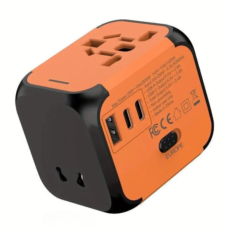 Universal Travel Adapter - Compact Lightweight Multi-Color Plug with USB-C Port, Protection Cover, Stylish Durable Design for Business Trips, Vacation Travel (Fashion Accessory Collar Clip Brooch Companion Charger)