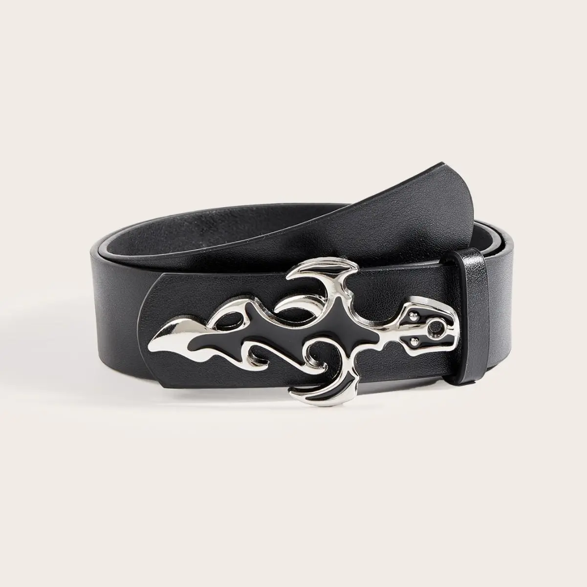 Tribal Flame Thorn Pattern Metal Buckle Leather Belt, Unisex Gothic Y2K Streetwear Waist Belt, Edgy Punk Fashion Accessory for Daily & Festival Outfits