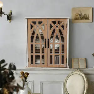 21.26 Inch Vintage Farmhouse Wall Mounted Storage Cabinet, Fir Solid Wood MDF Hanging Cabinet Decorative Cutout Double Doors Distressed Finish 2 Color Options Multi-Scene Wall Medicine Display Cabinet For Bathroom Living Room Bedroom