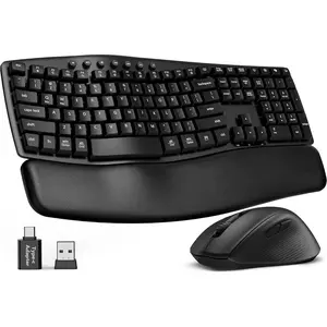 Keyboard and  Combo,  MA41 30dB Quiet  Wave Keyboard Set with Soft Leather Palm Rest, -System  for Windows/, Ideal for Business Teams  Office