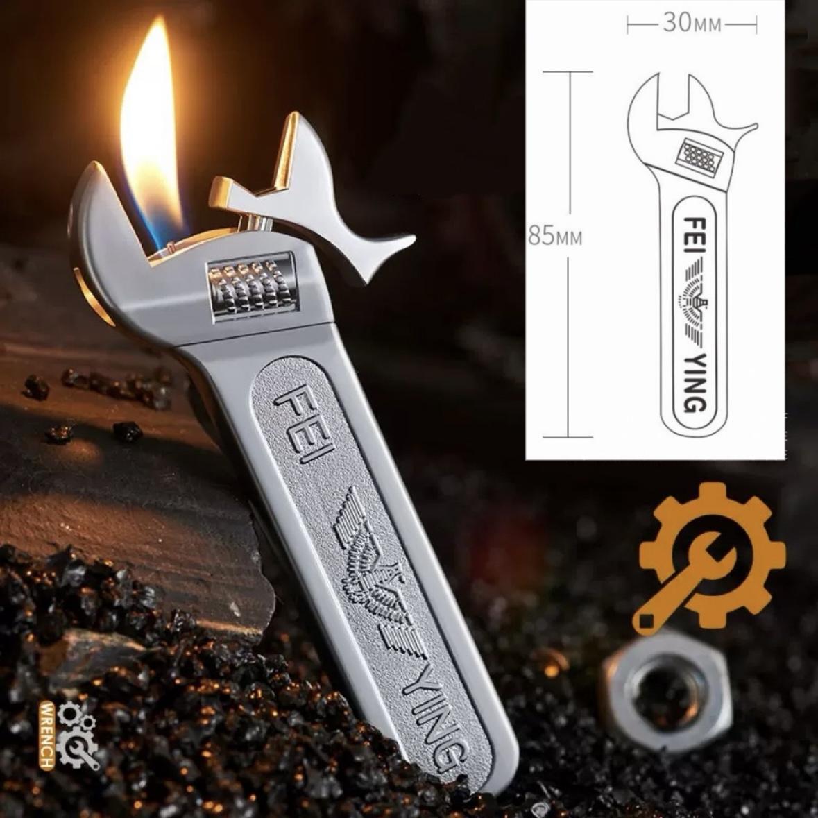 Multifunctional Aluminum Alloy Wrench-Shaped Refillable Butane lgniter Lighter, Outdoor, Camping, BBQ, Cigar and Baking Manual Flameless Tool Accessory (Without Butane Gas)