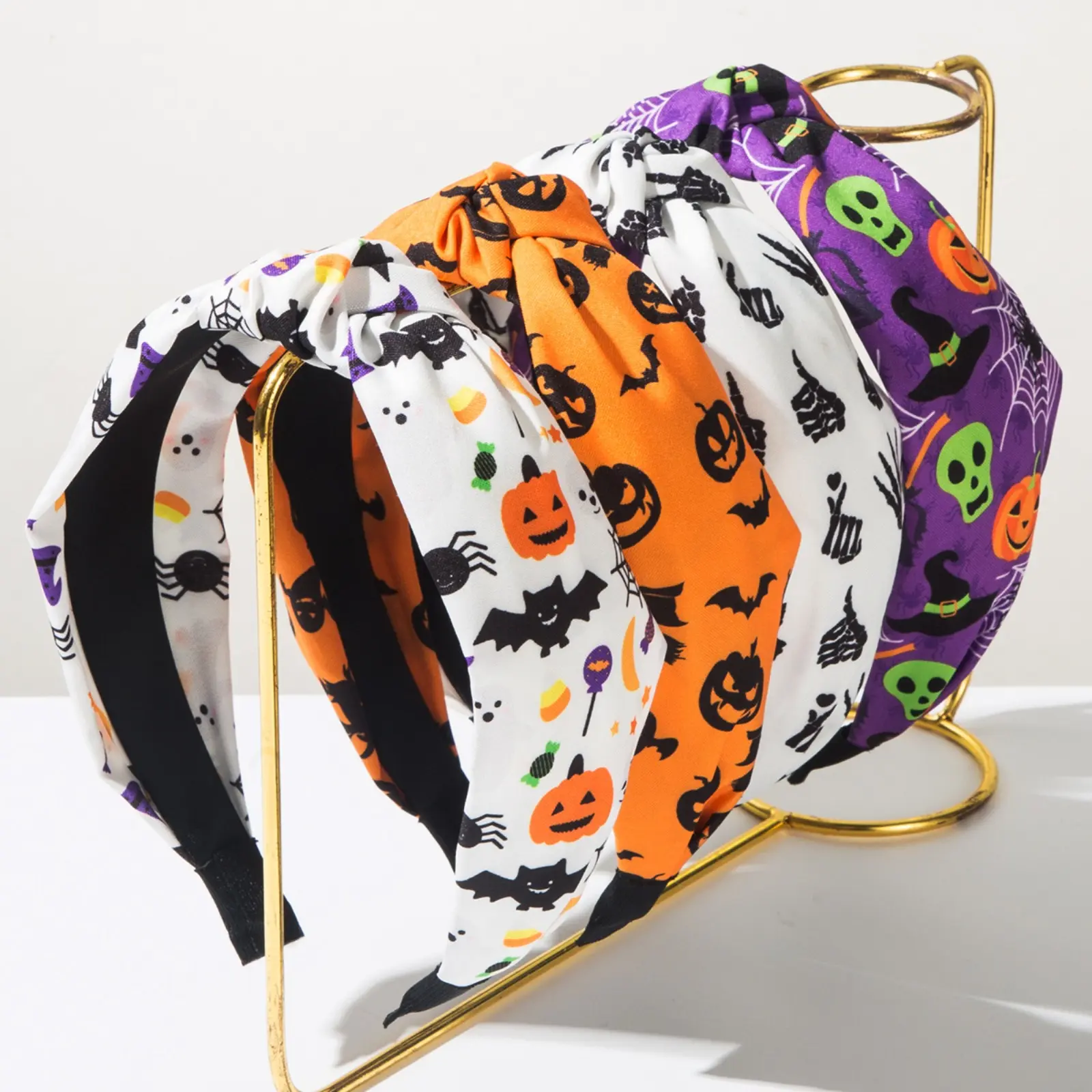 Halloween Headband Pumpkin Bat Knotted Hairband Spooky Ghost Skull Hair Hoop Non Slip Fabric Headwear for Women Girls Costume Party Gift