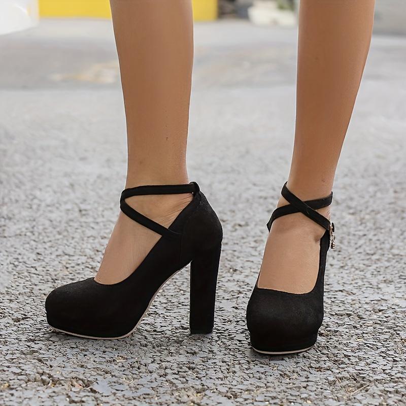 Elegant Women's High Heels - Chunky Heel, Round Toe Pumps in Black & Red|       Breathable Fabric with Sparkle Detail|       Versatile for Weddings, Work & Casual Wear