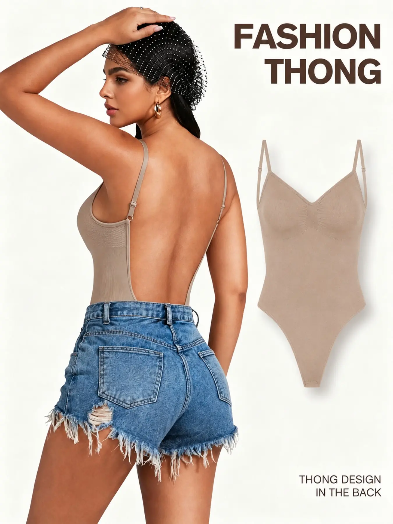 Women's Backless Elegant Shapewear Bodysuit, Seamless Low Back Thong Body Shaper for Backless Dresses, Tummy Smoothing and Waist Sculpting Support, Invisible Under Evening Gowns, Adjustable Straps, Lightweight Comfort Fit