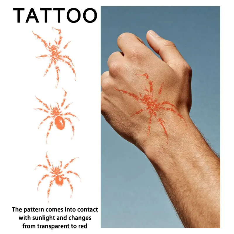 UV Reactive Spider Tattoo Stickers, 3 Pack, Waterproof, Long-Lasting, Temporary Tattoos for Neck, Chest, Arm, Leg, Casual Style