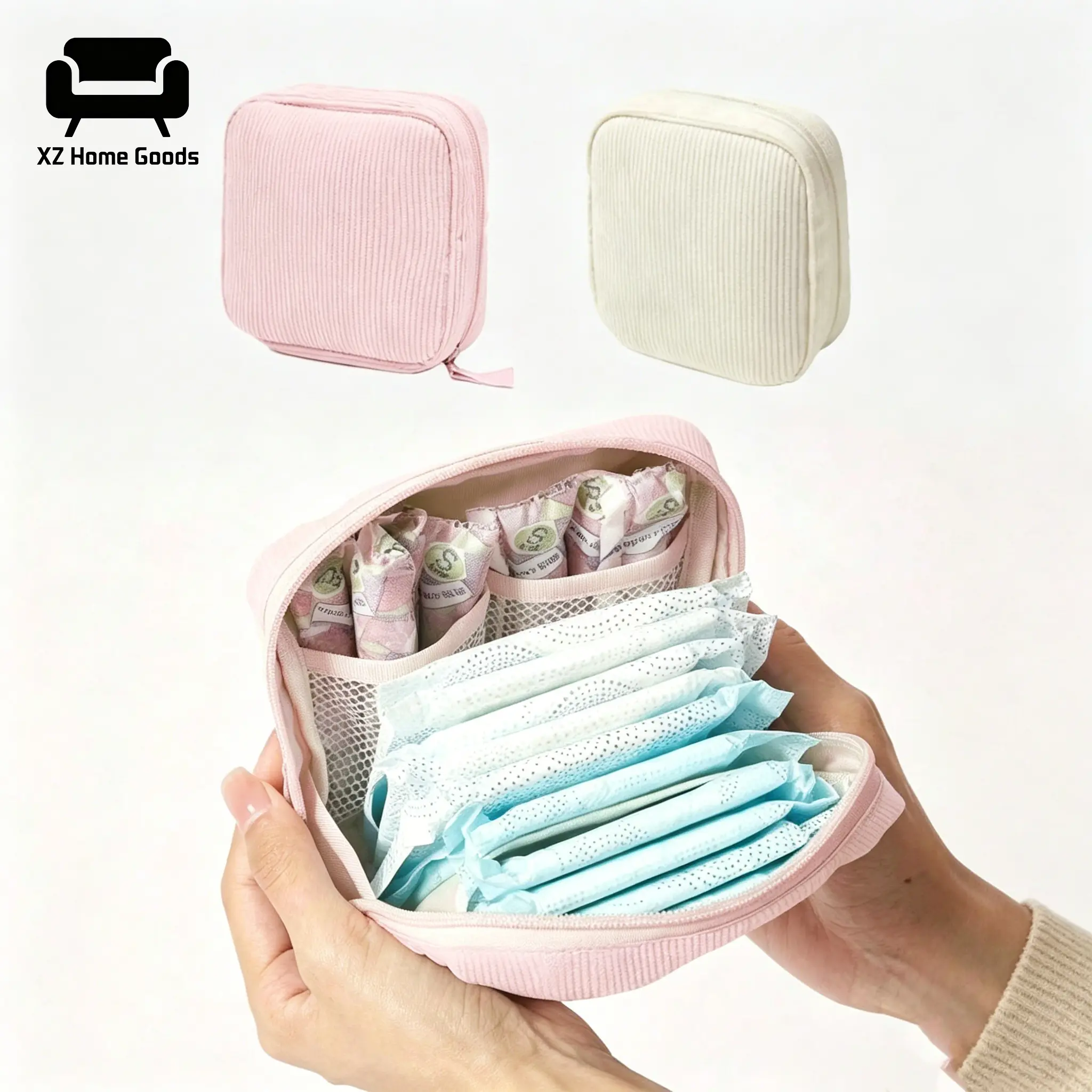 1 upgraded pink sanitary napkin storage bag, storing sanitary napkins, pads, and tampons. It is a multifunctional essential item for daily life, a space saving storage bag, suitable for travel and daily use, and a must-have for women's gifts and travel