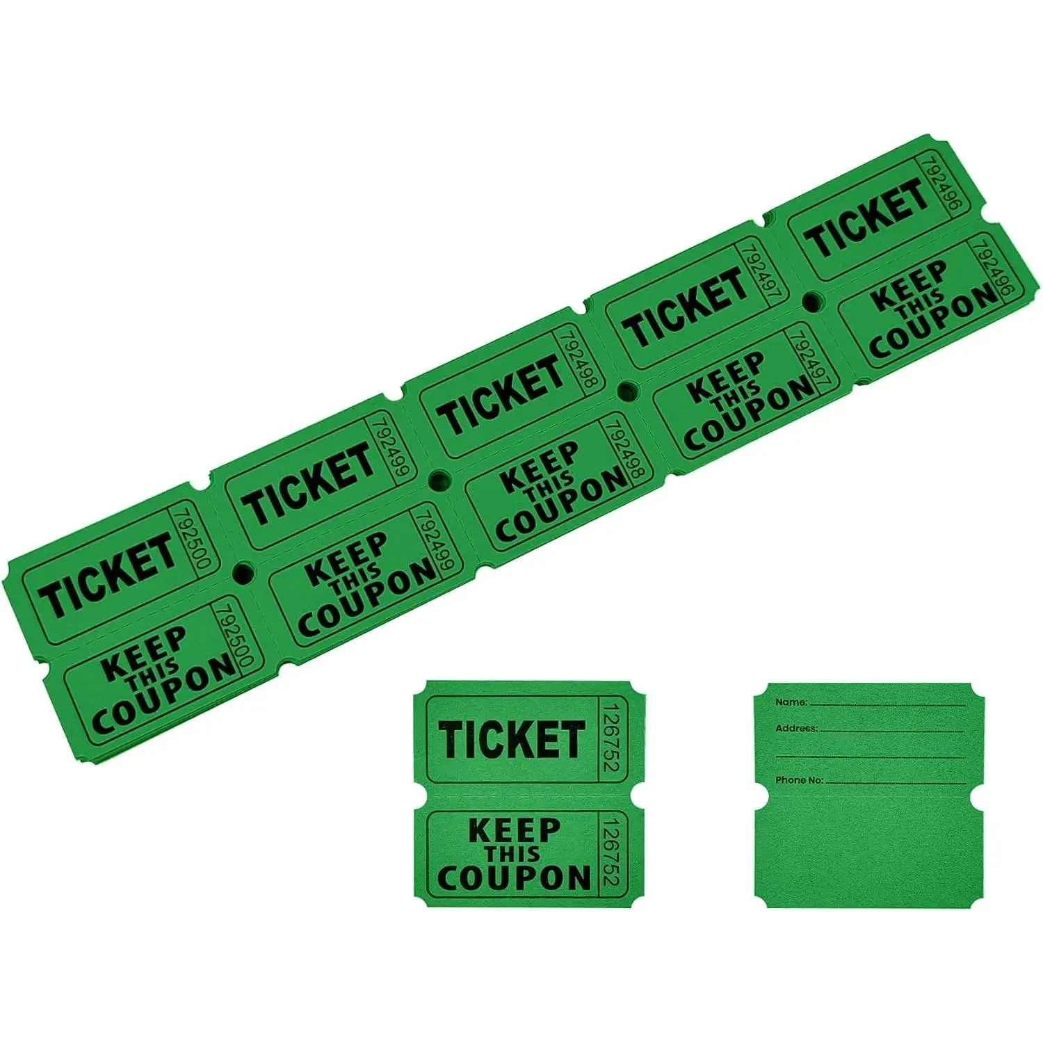 Green Double 100-Count 50/50 Raffle Tickets for Carnival Party, Events, Entry, Class Rewards
