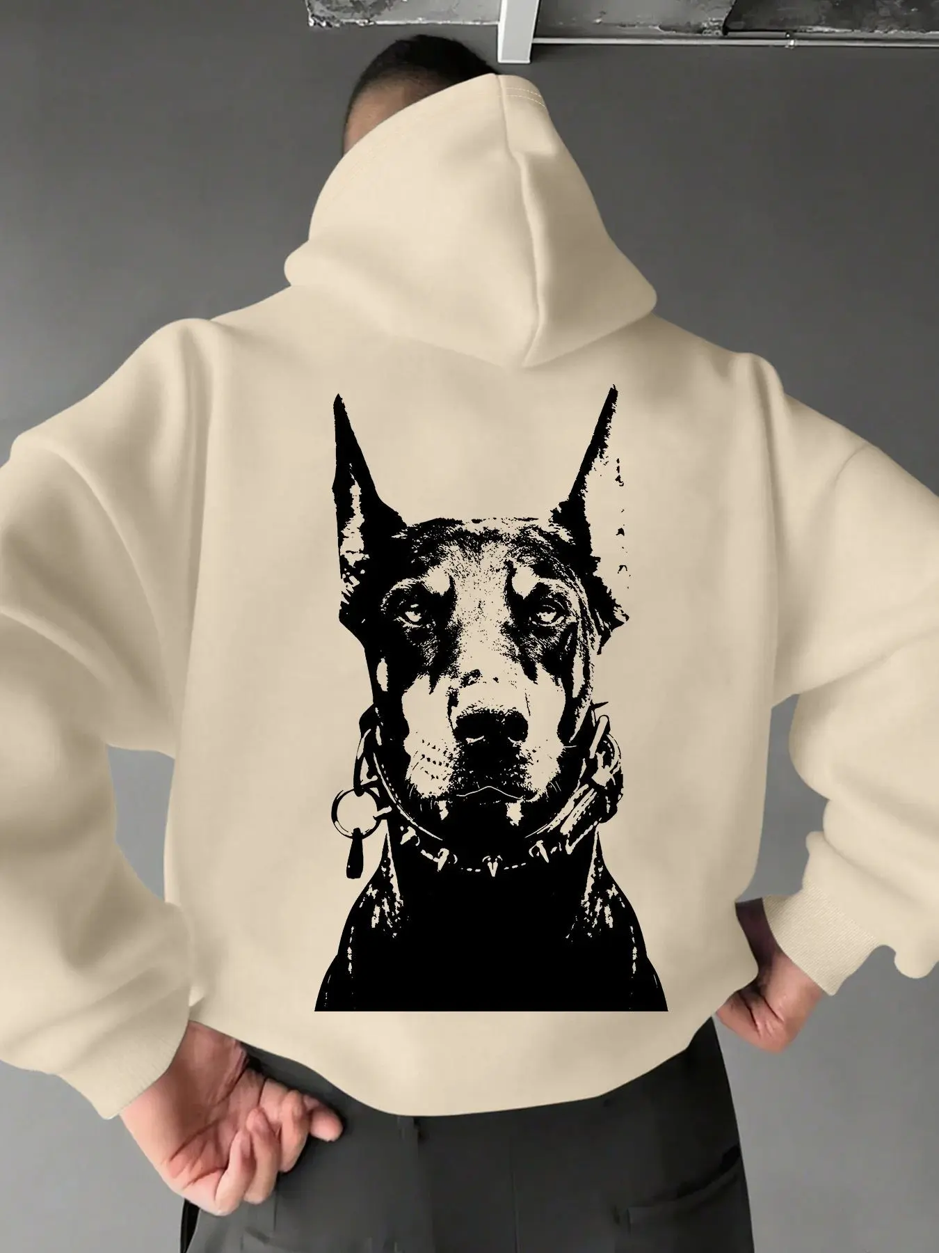 Men's Hoodie with Pet Dog Print and Zipper, Loose Fit Casual Winter Hooded Jumper with Raised-Fiber Surface and Comfortable Warmth