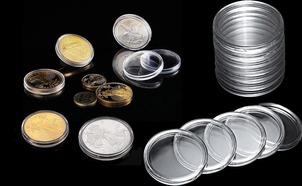 40.6mm Silver Dollar Coin Holder,Silver Eagles Coin Capsules, Morgan Silver Dollar Coin Holders for Coin Collection Supplies (100)