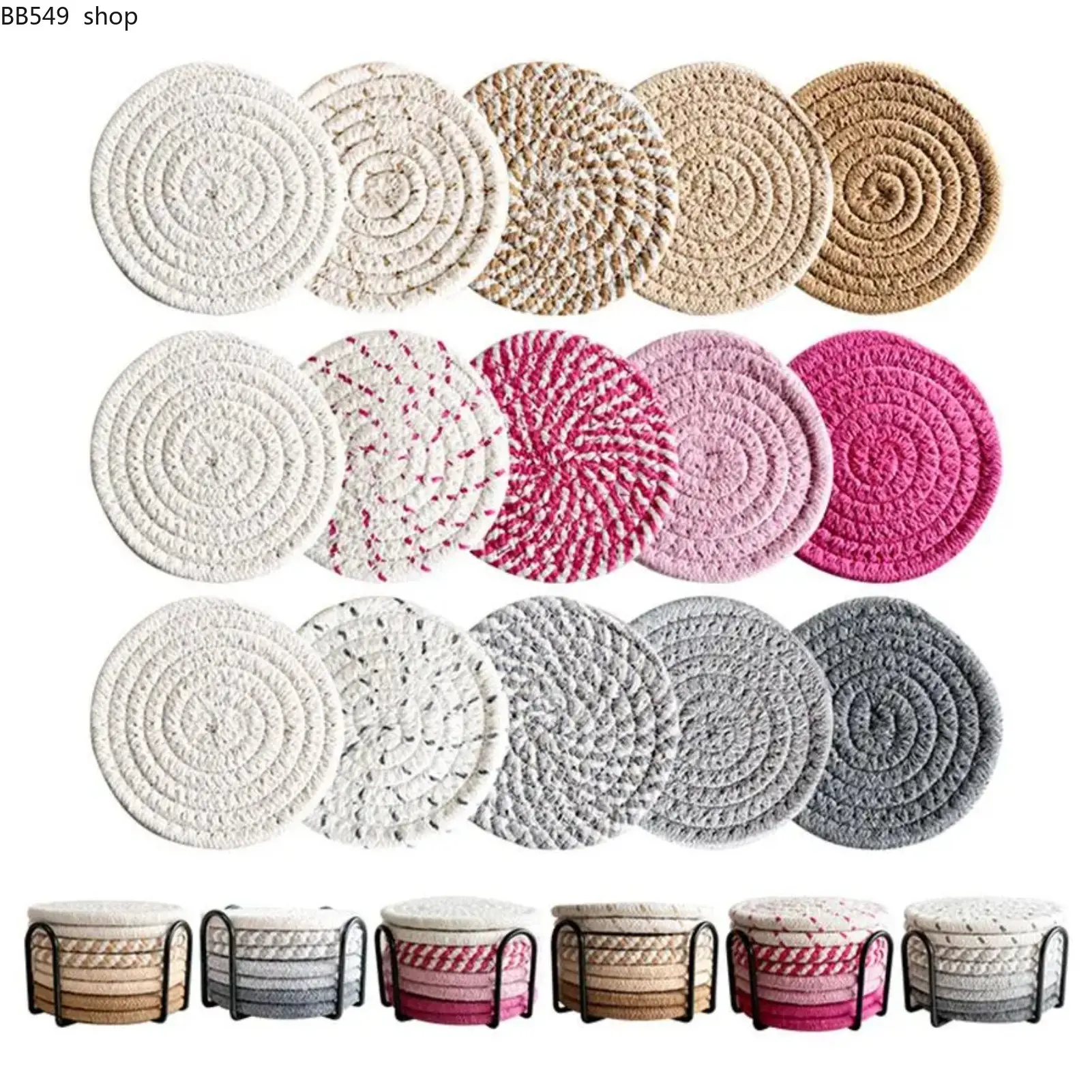 Round Coaster & Coaster Holder Set – Heat-Resistant Cup Mats with Storage Holder, Kitchen & Dining Room Decorative Placemats, Coffee Table Protective Accessories for Home Use