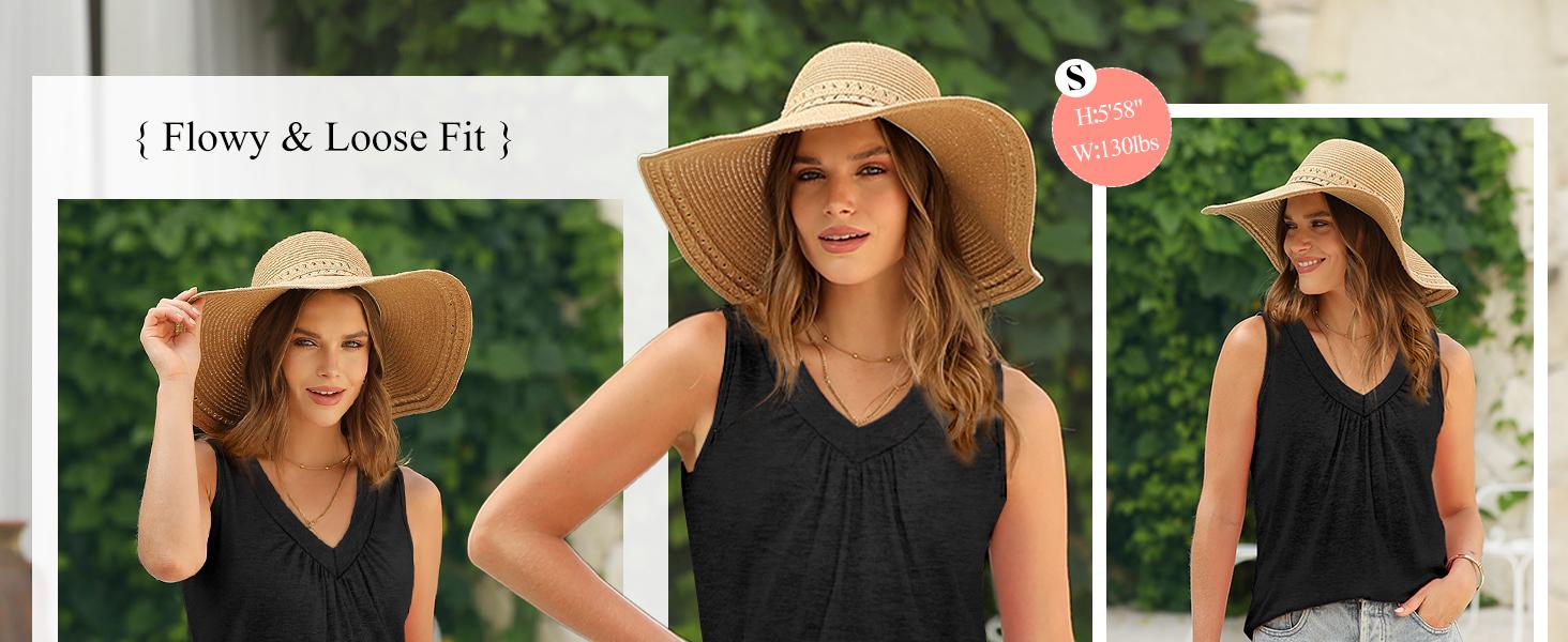 WIHOLL Tank Top for Women Loose Fit Sleeveless Shirts V Neck Summer Clothes Ruched Women's Tees and Tanks Curved Hem SpringStatements WIHOLL Tank Top for Women Loose Fit Sleeveless Shirts V Neck Summer Clothes Ruched Women's Tees and Tanks Curved Hem SpringStatements