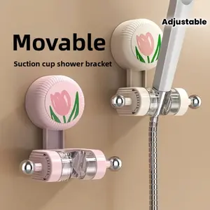 Shower Head Holders, Bathroom Non-Perforated Suction Cup Type Movable Shower Head Holder, 360° Adjustable Self-Adhesive