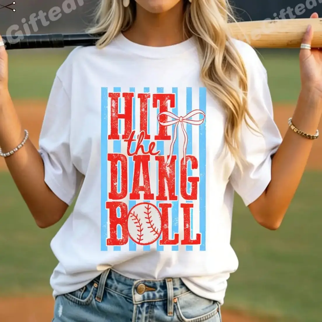 Baseball Mom Shirt, Hit The Dang Ball Shirt, Funny Game Day Shirt, Retro Baseball Fan Tee, Baseball Mama, TBall Mom Shirt Funny Soft Cotton Casual Fit Perfect for Spring Summer Birthday Gift Streetwear Style Comfortable Stretch Mother's Day