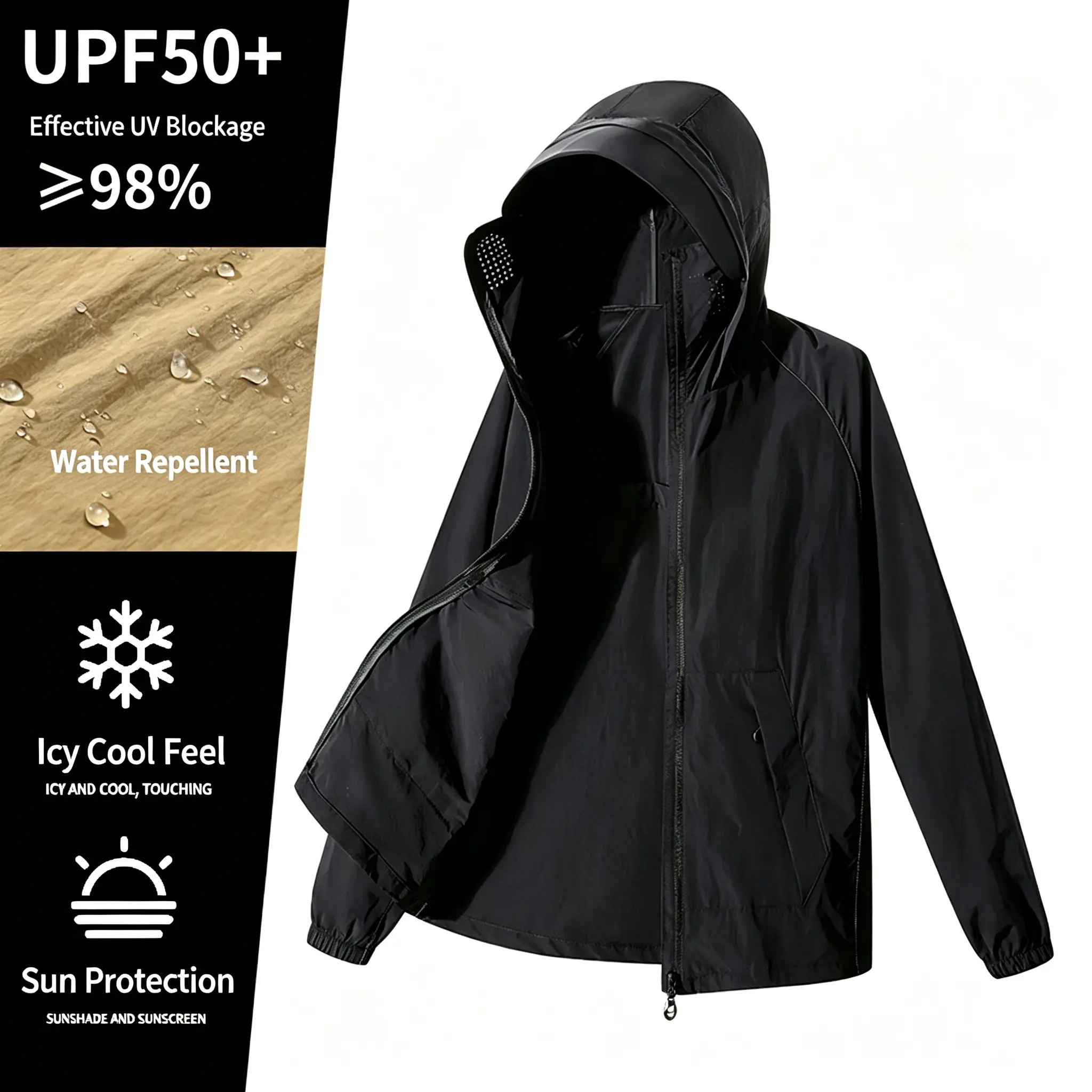 Men's Hooded UV Blocking Sun Jacket - Lightweight, Breathable, Quick-Dry, Windproof Outdoor Coat for Hiking, Fishing, Multiple Colors Available