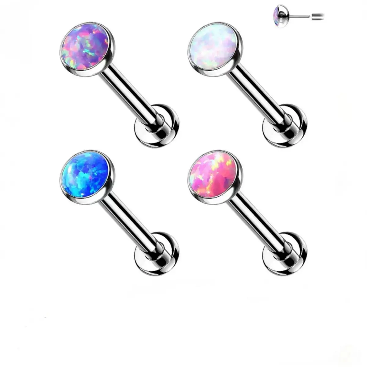 4PCS Opal Stainless Steel Push-in Nose Studs Set 20G